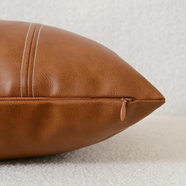 HOMFINER Faux Leather Lumbar Decorative Throw Pillow Cover 12x20 Cognac Brown Modern Farmhouse Boho Small Accent Rustic Home Decor Rectangle Cushion Cases for Couch Bed Sofa Living Room