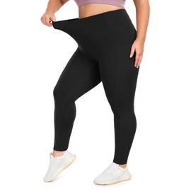 IUGA Buttery Soft Plus Size Leggings for Women No Front Seam Leggings with Pockets for Women Tummy Control Yoga Pants 3X 4X Black