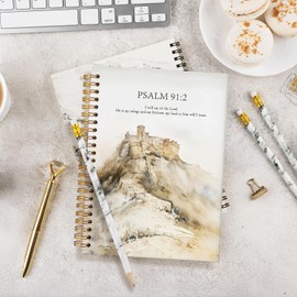 MOFUYU Church Journal, Bible Study Journal, Christian Faith Notebook for Note Taking and Scripture Reflection, Psalm 91:2 Watercolor A5 Spiral Hardcover 5.5x8.3