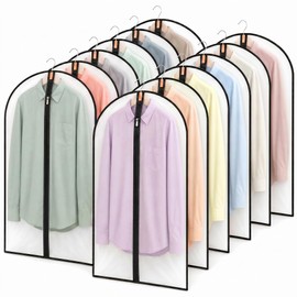 12 Pack Garment Bag with Zipper, 24 x 40inch Clear Garment Bags for Hanging Clothes, HKKZYT Durable PEVA Suit Storage Covers for Closet and Travel