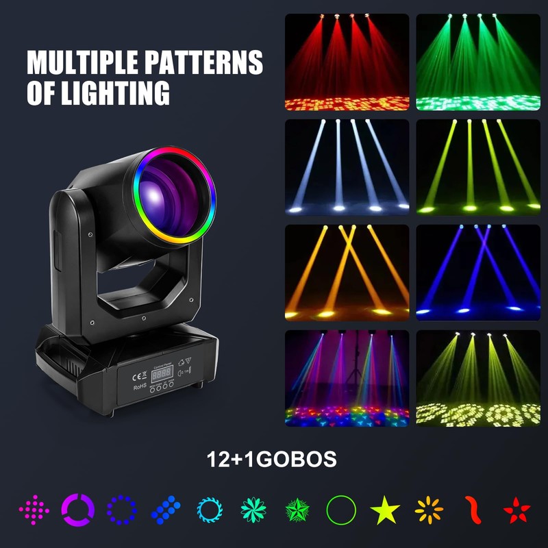 XPCLEOYZ 150W Moving Head Lights, 18-Facet Prism Stage Beam DJ