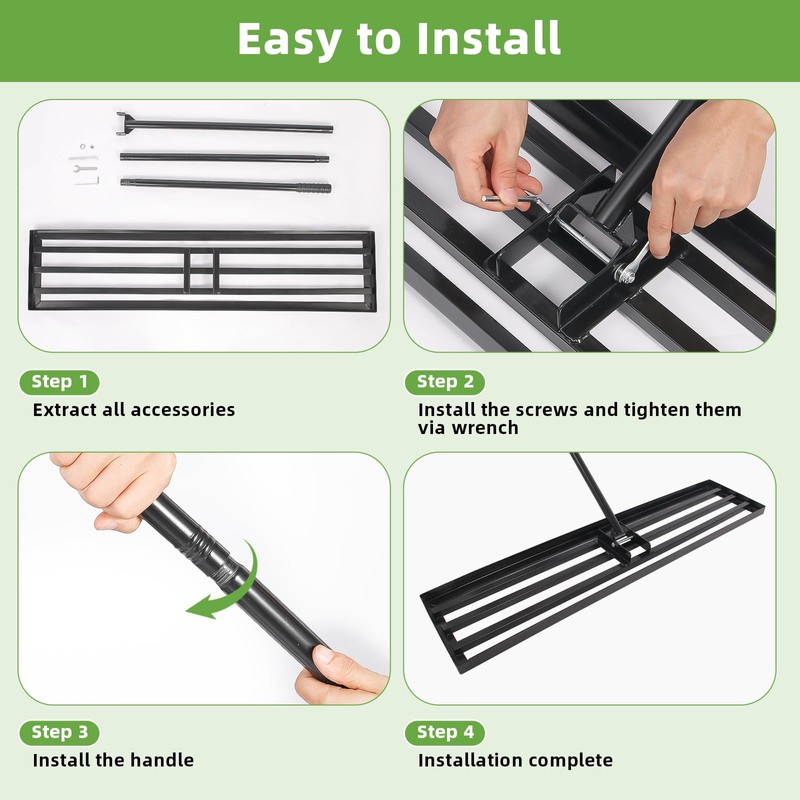 Lawn Leveling Rake, 42"X10" Heavy Duty Metal Landscape Rake, 78"