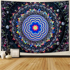Amonercvita Blacklight Tapestry Trippy Mandala Tapestry UV Reactive Galaxy Stars Tapestry Psychedelic Neon Tapestry Wall Hanging Hippie Black Light Poster for Living Room