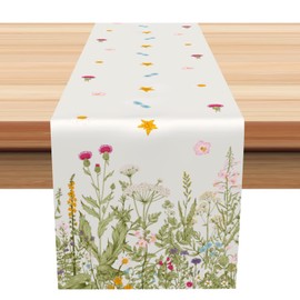 Vintage Herbs Wild Flowers Table Runner 13x72 inch Floral Garden Plants Seasonal Spring Botanical Washable Table Center Decor for Kitchen Dining Party Holiday Home Decor