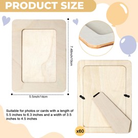 hoamayya 60 Pcs Wooden Picture Frames for Crafts, 4 x 6 inch DIY Wood Frame bulk, Small Unfinished Standing Paintable Photo Frame for Home Birthday Party Wedding Decor