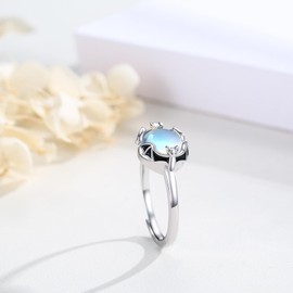 TRISHULA Moonstone Ring 925 Silver Moonstone Ring for Women Stars/Turtle/Butterfly Crystal Ring Jewellery Gift for Women Girls Women, Sterling Silver