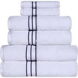 Superior Turkish Cotton Ultra-Plush 6-Piece Towel Set, Ideal for Master Bath, Guest Bathroom, Fast Drying, Shower, Spa, Face/Washcloths, Hand, Bath Towels, Absorbent, Home Basics, Navy Blue