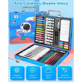 Set de Acuarelas y Acrílicas Lonk 53 Piezas con Marcadores, Pasteles, Lápices y Estuche Metálico