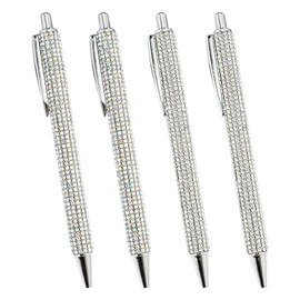 JIHUOO 4 Pcs Rhinestone Metal Ballpoint Pens Bling Ball Point Pens Fancy Writing Pens Wedding Gift Ink Pens Fine Point Black Ink Pens School Office Supplies A