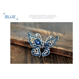 Vintage Rhinestone Crystal Butterfly Hair Claw Clip Jaws Pins Hollow Metal Butterfly Hair Clip Clamps Hairpin Hair Accessories (Blue)