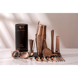 Sky Fish 3D Etched 18-Piece Bartender Kit Stainless Steel Boston Cocktail Shaker Set Copper Plated Bartending Tools Suit for Bar Tools Set Mixology Enthusiasts, Professional Bartenders and Home Drink