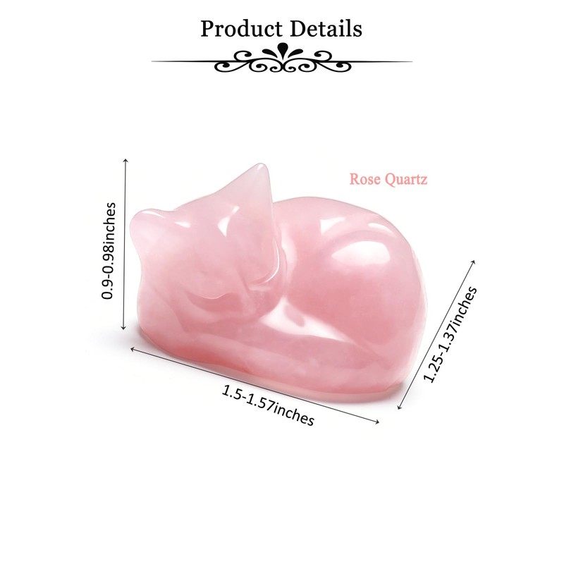 JSDDE Rose Quartz Crystal Sleeping Cat Figurine for Cat Lovers
