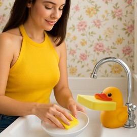 Duck Sponge Holder for Kitchen Sink – Cute Animal Design with Dual-Sided Sponge – Fun Dishwashing Accessory or Novelty Gift – Dependable Industries Inc. Essentials