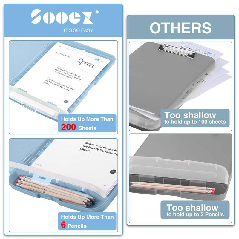 Sooez Clipboards with Storage, High Capacity Clip Boards 8.5x11 with