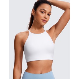 CRZ YOGA Butterluxe Womens High Neck Y Back Sports Bra - Padded Halter Racerback Spaghetti Thin Strap Workout Yoga Bra White Medium