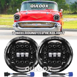 QULOOX 2x 7inch Round Led Headlights Lamp Hi/Lo Beam for Chevy Bel Air 1955 1956 1957