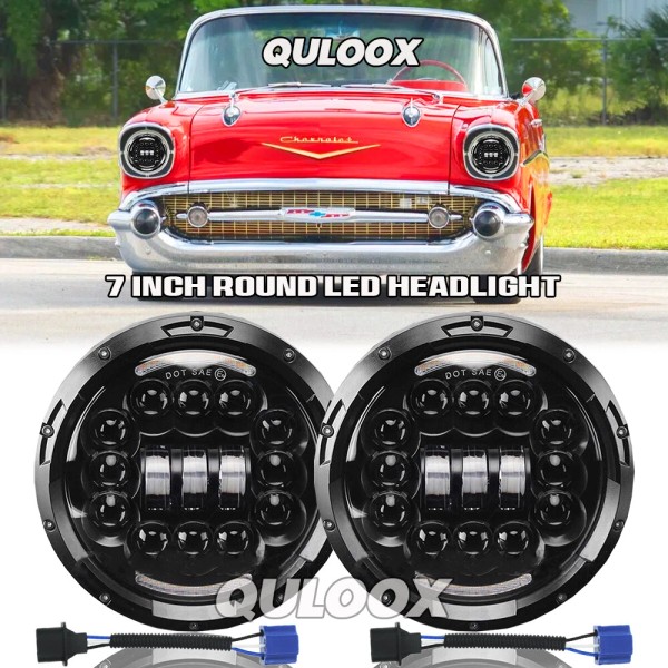 QULOOX 2x 7inch Round Led Headlights Lamp Hi/Lo Beam for