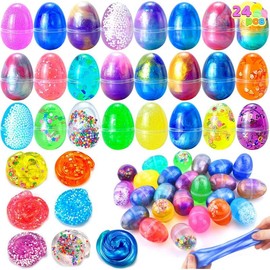 24 Pcs Easter Eggs Filled with Crystal, Galaxy, Slime and Confetti Accessories, Stress Relief Slime Egg for Kids Easter Hunt, Basket Stuffers Filler, Classroom Prize and Party Favors Candy Stuffed Easter Eggs gifts boyfriend romantic gifts funny gift - S