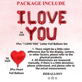 RHBALLOON Red I LOVE YOU Balloons Heart Balloons Valentines Day Balloons Wedding Balloons for Valentine's Day Decorations Valentines Day Party Anniversary Bridal Shower Decorations Decor Supplies 10pcs