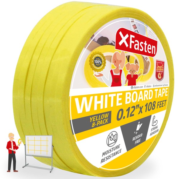 XFasten Yellow White Board Skinny Tape | Thin Tape for Dry Erase Board, Automobile, Violin, Whiteboard | 8 Rolls Draping Tape for Textiles | Art Tape for Indoor and Outdoor Uses | Pinstripe Tape