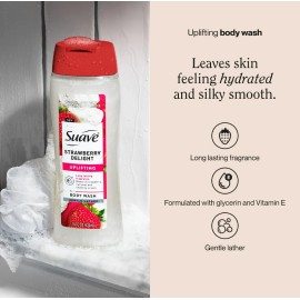 Suave Strawberry Delight Uplifting Body Wash, with Glycerin & Vitamin E, 18 oz