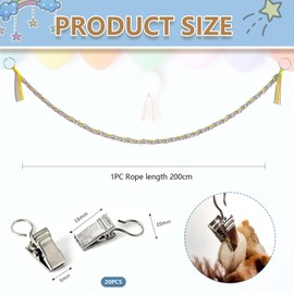 Ruzister 200cm Hanging Storage Hammock for Stuffed Animals, Hammock Corner for Stuffed Animals with 20 Metal Clips, Boho Stuffed Animal Net with Wooden Ring, Room Decoration