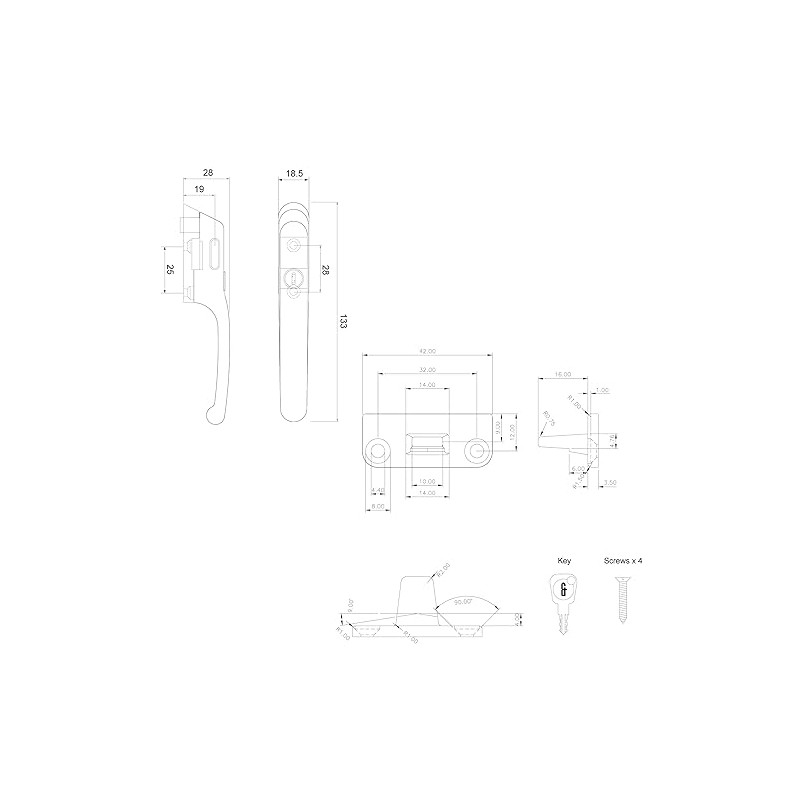 FixRello Fastener Casement Window Handle for Timber Surfaces | with