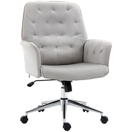 Vinsetto Velvet Home Office Chair, Tufted Height Adjustable Computer Desk Chair with Swivel Wheels and Padded Armrests, Light Gray