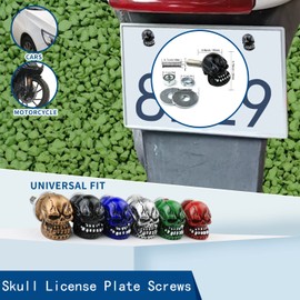Bashineng Skull License Plate Screws 4 Pcs/Set Decoration Universal Car Truck Motorcycle License Plate Frames Bolts Fasteners Trim Replacement Kit (Black)