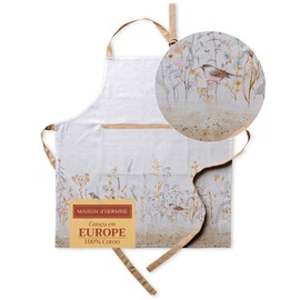 Maison d' Hermine Apron 100% Cotton 1 Piece Adjustable Neck Strap Easter Apron with Center Pocket & Long Ties for Home, Kitchen, Cocktail Parties, Meadow Florals - Beige - Spring/Summer(70 cm x 85 cm)