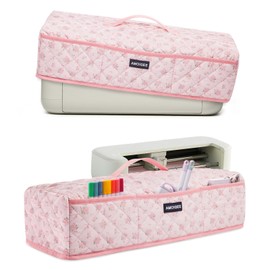AMOIGEE Dust Cover for Latest Cutting Machine Cricuttt Explore 5, Quilted Protective Cover with Storage Pockets for Cutting Machine, Floral Fabric Anti-Dust Cover for Craft Machine Organizer