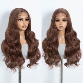 Noble Synthetic Lace Front Wig Long Layered Wavy Wig with Baby Hair Pre-Plucked T-Part Lace Wigs for Women 30 Inch Body Wave Glueless Wigs