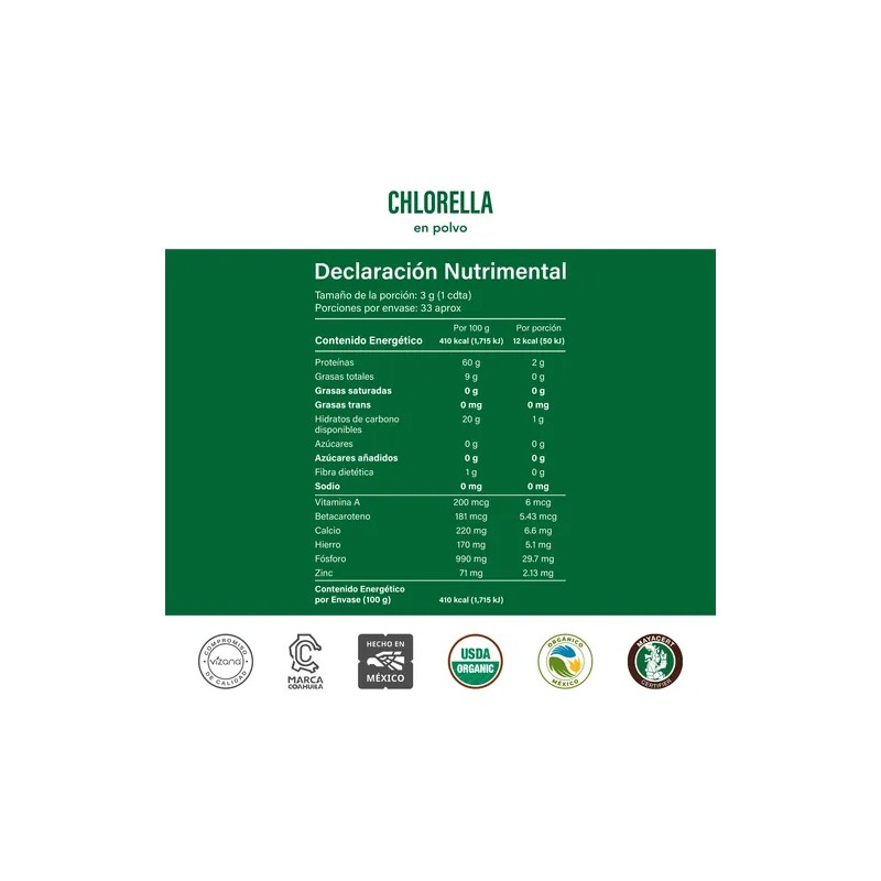 Chlorella Y Espirulina Orgánica Polvo 300g Vizana Nutrition