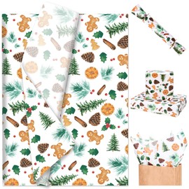 100 Sheets Christmas Pine Cone Tissue Paper Gingerbread Man Tree Lemon Pine Cone Print Art Tissue Paper Bulk for Xmas Baby Shower Wedding Birthday Party DIY Crafts Gift Wrapping, 13.8 X 19.7 inches