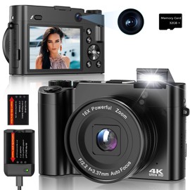 Digital Camera Vlogging Camera 64MP 4K with Front and Rear Lens, 16X Zoom, 3 Inch IPS Screen, 32GB Card, Webcam & Vlog Function, Perfect Compact Camera Photo Camera for Teens, Beginners