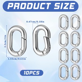 Giantree Pack of 10 Oval Spring Carabiner Hooks, Small, Metal Ring Carabiner, Key Ring, Small Buckle Clip, Spring Carabiner for Travel, Fishing, Camping, Hiking, Hammocks, Backpack (Silver)