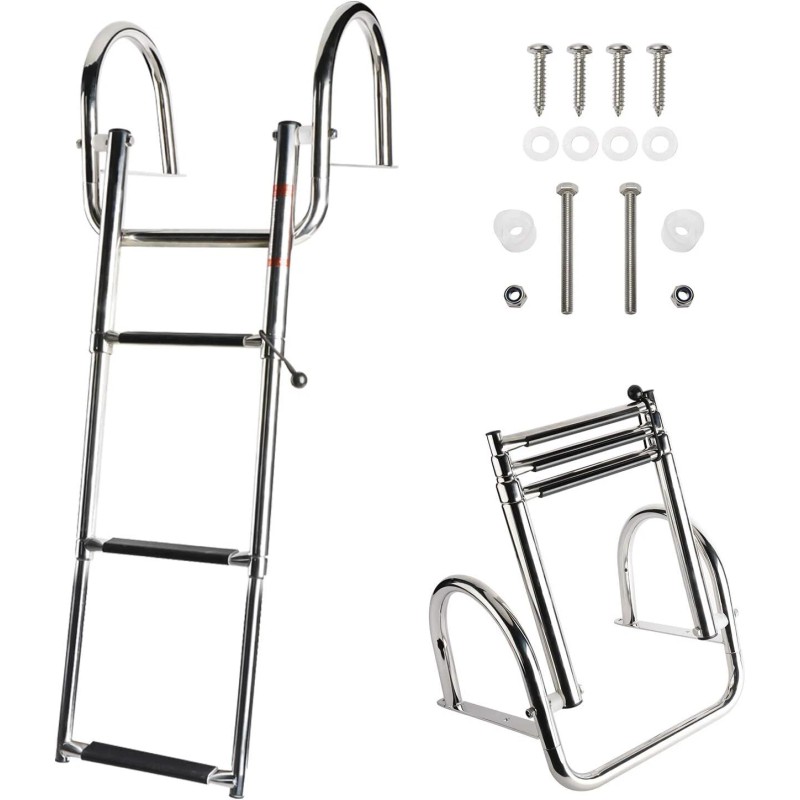 HYDDNice 3Step Pontoon Boat Ladder Stainless Steel Telescoping Inboard Ladder