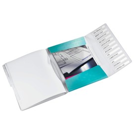 Leitz A4 file for up to 200 sheets, 6 compartments with tabs for organising the contents, elastic closure