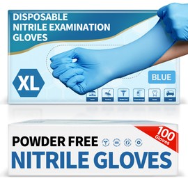 Medguy Powder-Free Nitrile Exam Gloves, 4.5 Mil, 100 Pcs Blue Disposable Latex-Free Food-Safe Medical Cleaning Cooking Gloves (X-Large)