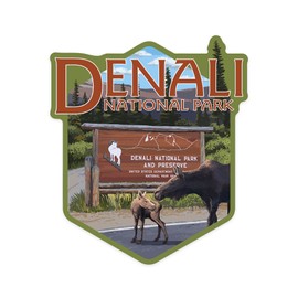 Die Cut Sticker Denali National Park, Alaska, Park Entrance, Contour Vinyl Sticker 1 to 3 inches (Waterproof Decal for Cars, Water Bottles, Laptops, Coolers), Small