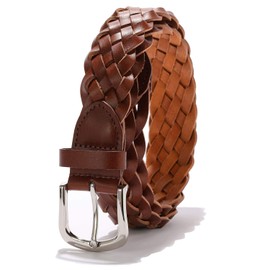Naru Genuine Leather Braided Leather Mesh Belt, Men's, Casual, Gentleman, Brand, Popular, Stylish, 1.6 inches (40 mm) Wide, Adjustable Size, Braun