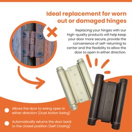 Double Acting Gravity Hinges - Saloon Door Hinges, Swinging & Cafe Doors - Heavy Duty Hinges Hardware with Hold Open Feature - Saloon, Swinging, & Cafe Door Hinges (Oil Rubbed Bronze)