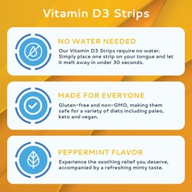 CALMOUR Vitamin D3 Strips 30 Pack| 2000 IU Oral Dissolvable D3 Vitamin Strips | Peppermint Flavor Melts on Your Tongue in 30 Seconds | Boost Immunity & Enhance Mental Focus with Vitamin D3 2000