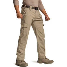 CQR Men's Flex Ripstop Tactical Pants, Water Resistant Stretch Cargo Pants, Lightweight EDC Hiking Work Pants, Dura Flex Mag Pocket Alamo Khaki, 32W x 30L