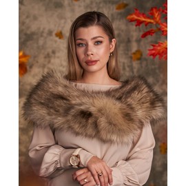 Futrzane Classic Shawl - Faux Fur Stoles Wraps for Women - Large Fake Fur Scarf (Gold Classic)