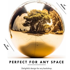 10 Inch Stainless Steel Gazing Globe,v2croft Hollow Ball Mirrored Surface Polished Shiny Sphere,Garden Stainless Steel Gazing Ball for Outdoor Lawn Pond Yard Ornament(Gold)