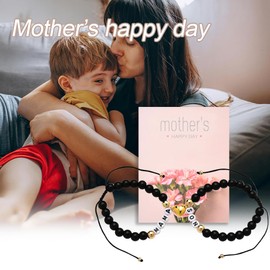 Black Mother and Son Bracelet Matching Heart Bracelets for Mama Son Birthday Gifts from Mom Mothers Day Gifts for Mom Mommy Mama Sons Bracelet Adjustable Bead Gift Set for 2