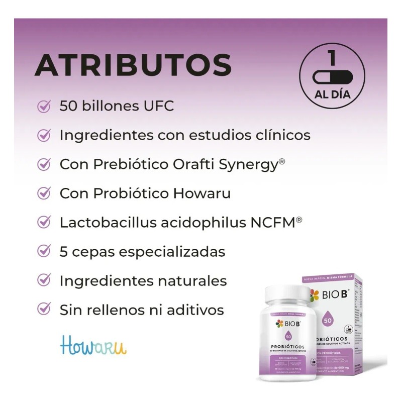 Bio B 30 Cápsulas Probióticos 50 Billones
