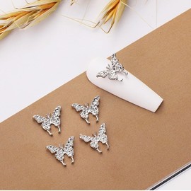TQUXNGA Butterfly Nail Charms Silver Butterfly Nail Gemstones 3D Metallic Butterflies Nail Rhinestones for Acrylic Nails Designs