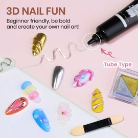 MIZHSE 3D Nail Gel Clear Sculpting Gel for Nail Art with Chrome Nail Powder, Nail Candy Builder Gel 3D Gel Tube Nail Art No Wipe Molding Gel Decoration Manicure Set Home DIY